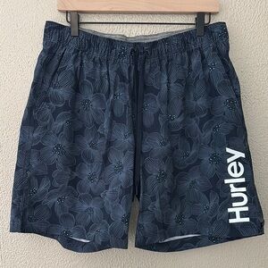 Hurley Men's Navy Blue Floral Swim Shorts Trunks Athletic Casual Comfort Logo XL